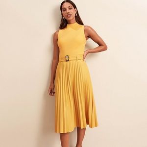 Ann Taylor Petite Belted Pleated Midi Skirt